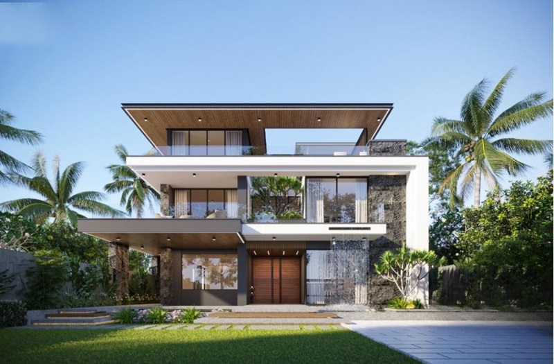 mẫu biệt thự 3 tầng mái bằng