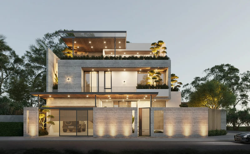 mẫu biệt thự 3 tầng mái bằng