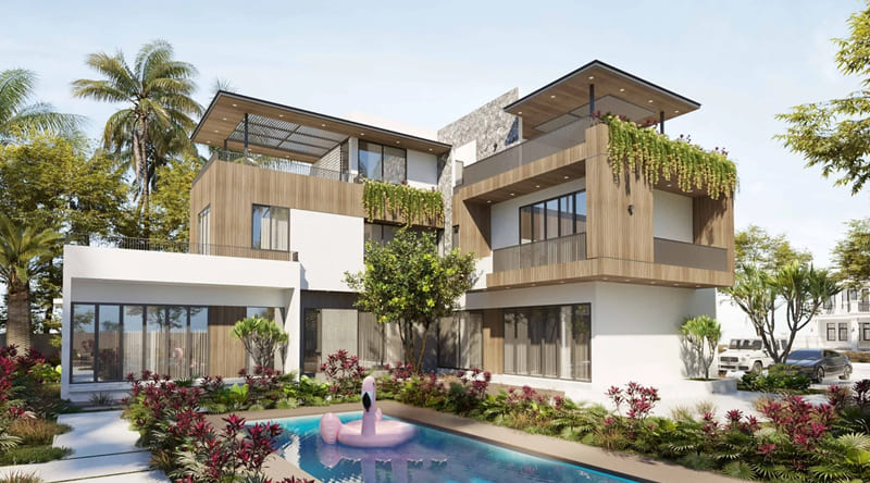 mẫu biệt thự 3 tầng mái bằng