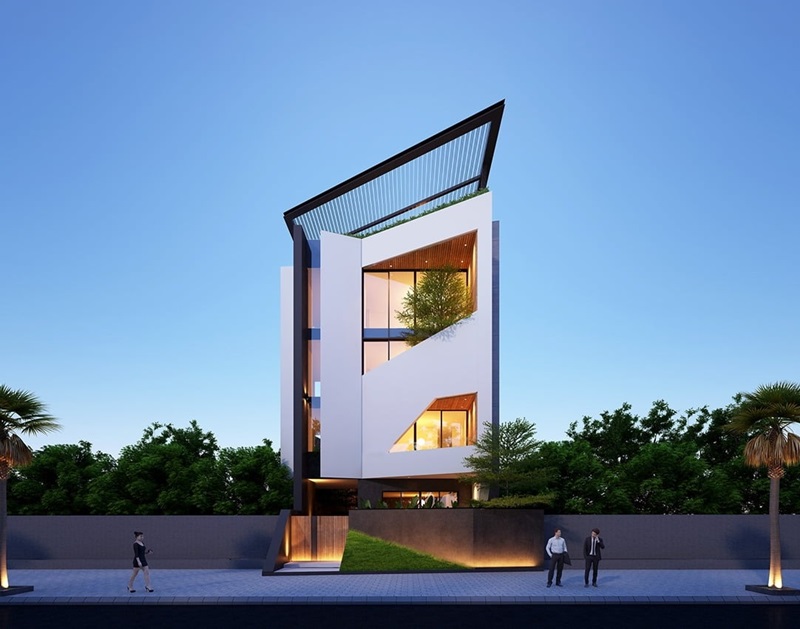 Mẫu nhà 3 tầng mái lệch