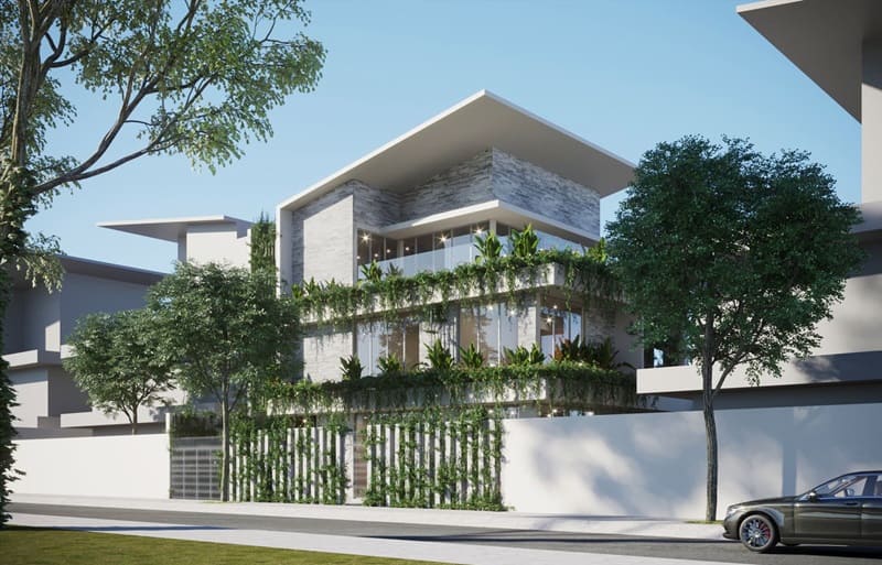 Mẫu nhà 3 tầng mái lệch