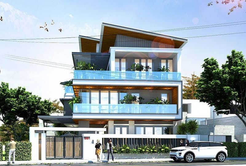 Mẫu nhà 3 tầng mái lệch