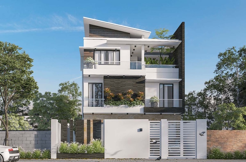 Mẫu nhà 3 tầng mái lệch