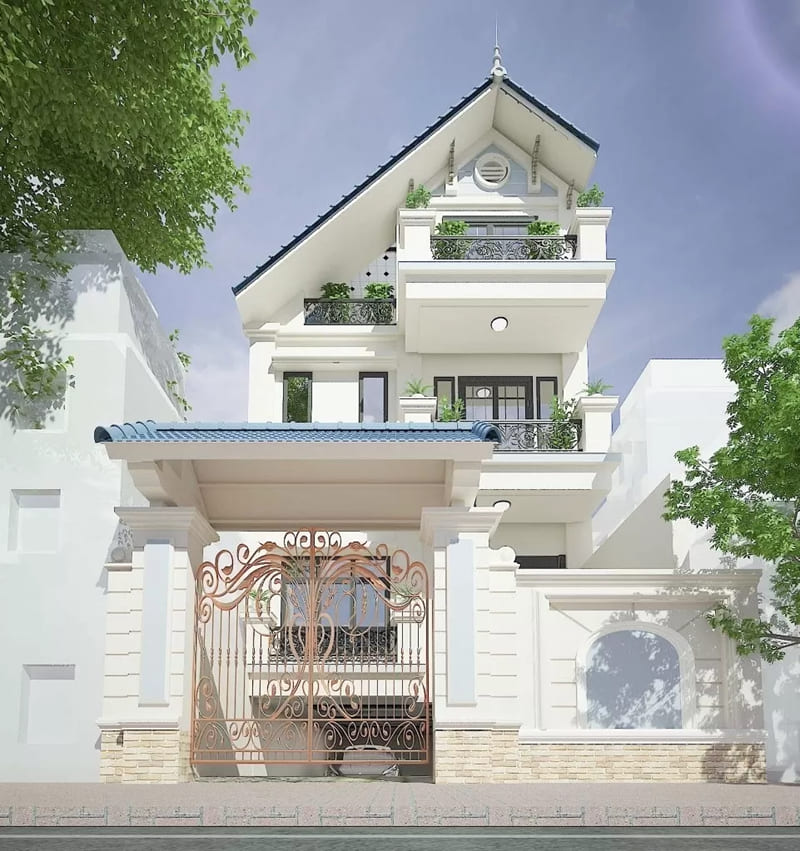 Mẫu nhà 3 tầng mái lệch