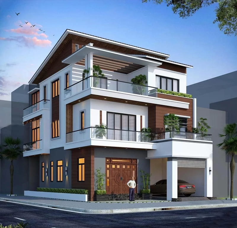Mẫu nhà 3 tầng mái lệch