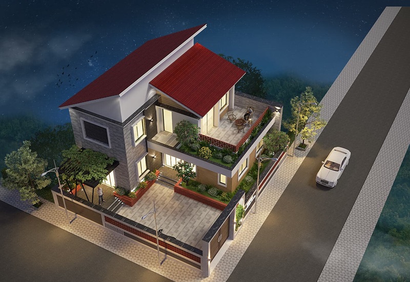 Mẫu nhà 3 tầng mái lệch