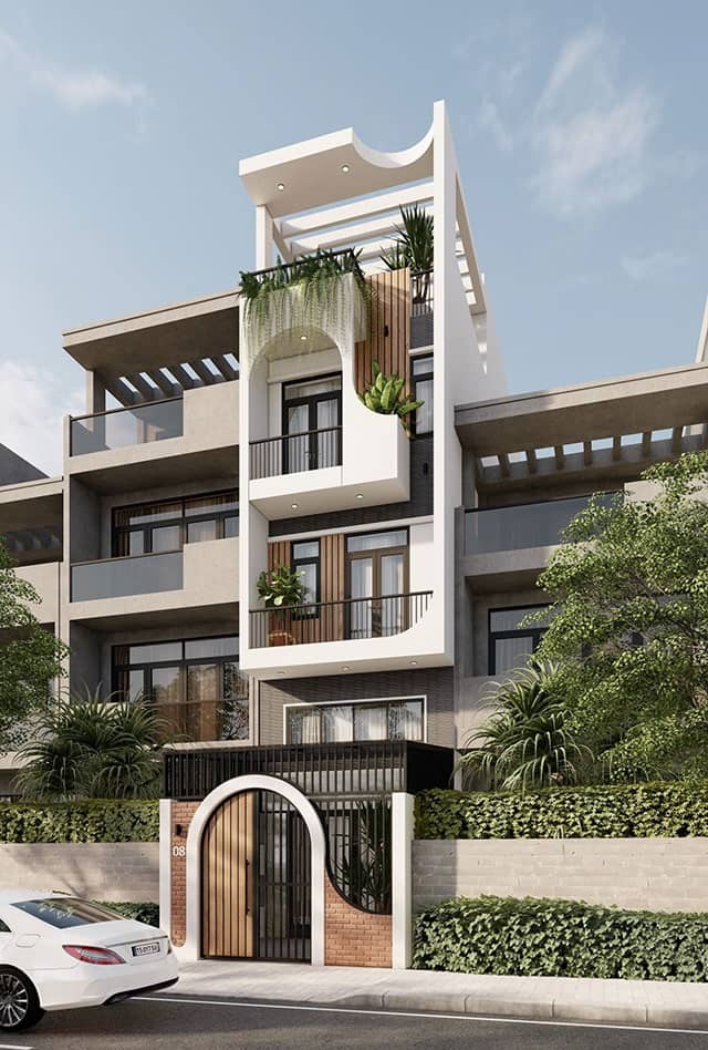 mặt tiền nhà 1 trệt 2 lầu 1 sân thượng có tầng lửng