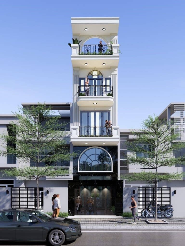 mặt tiền nhà 1 trệt 2 lầu 1 sân thượng có tầng lửng