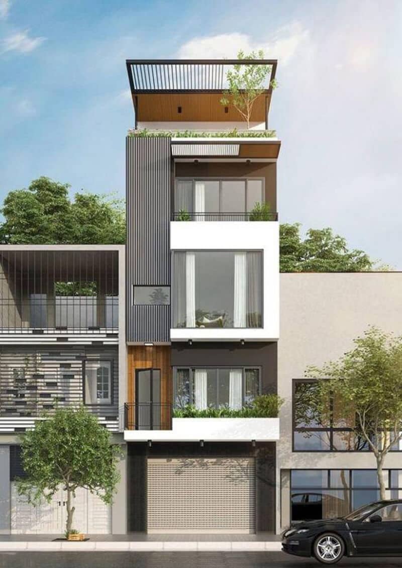 mặt tiền nhà 1 trệt 2 lầu 1 sân thượng có tầng lửng