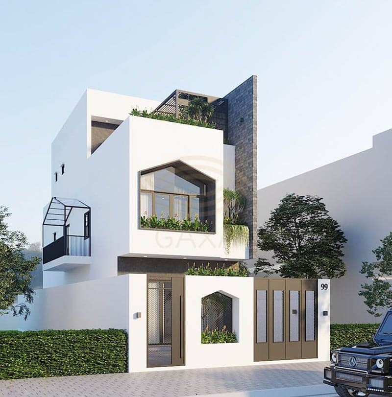 Mẫu thiết kế nhà 1 trệt 2 lầu mái bằng