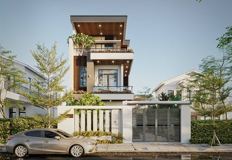 Mẫu thiết kế nhà 1 trệt 2 lầu mái bằng