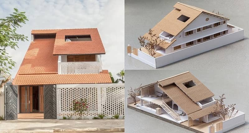 Mẫu thiết kế nhà 1 trệt 2 lầu mái lệch