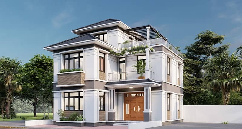 Mẫu thiết kế nhà 1 trệt 2 lầu mái nhật