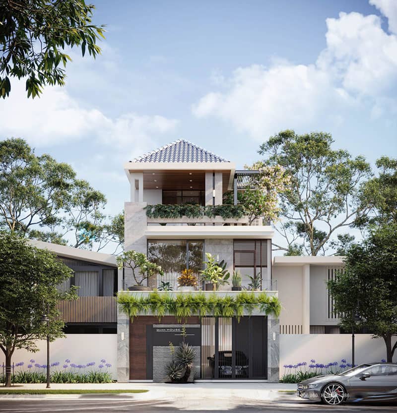 Mẫu thiết kế nhà 1 trệt 2 lầu mái nhật