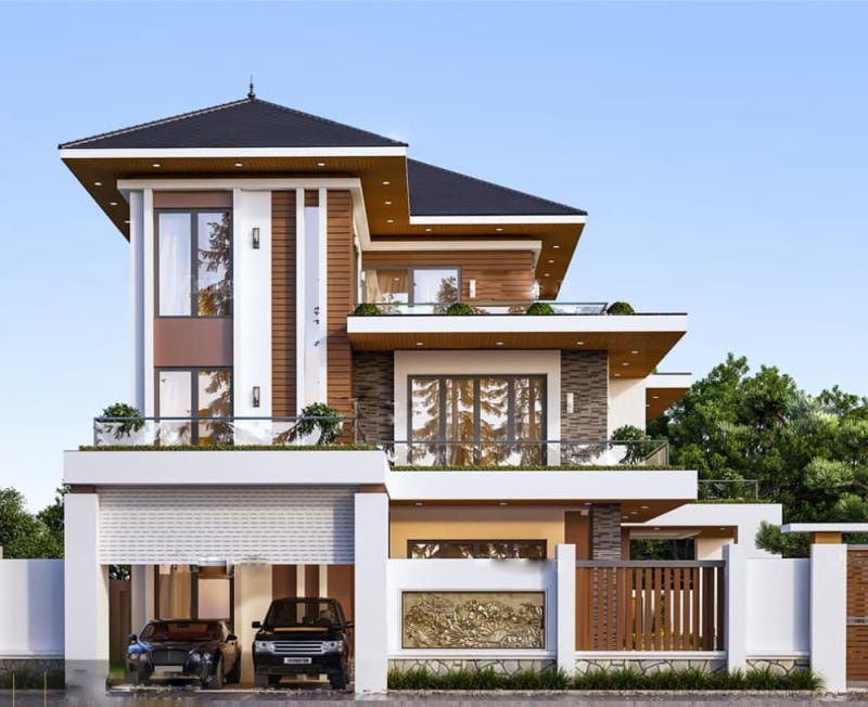 Mẫu thiết kế nhà 1 trệt 2 lầu mái nhật