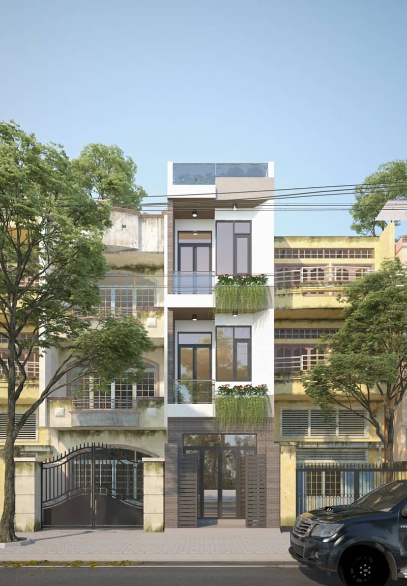 Mẫu thiết kế nhà 1 trệt 2 lầu phong cách hiện đại