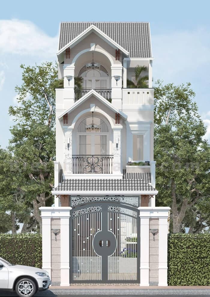 Mẫu thiết kế nhà 1 trệt 2 lầu phong cách tân cổ điển