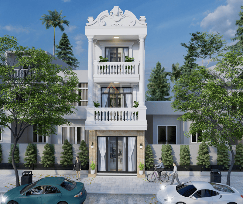 Mẫu thiết kế nhà 1 trệt 2 lầu phong cách tân cổ điển