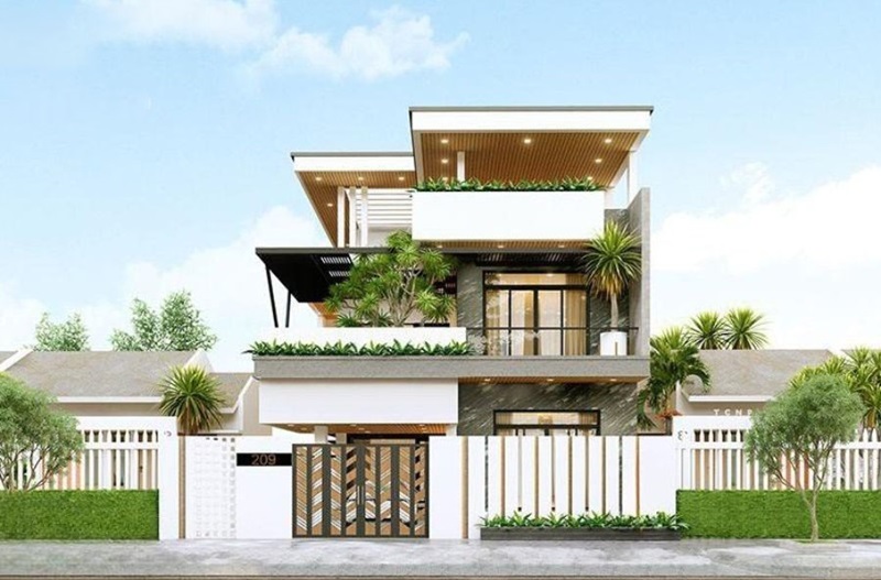 mẫu thiết kế nhà 3 tầng mái bằng hiện đại