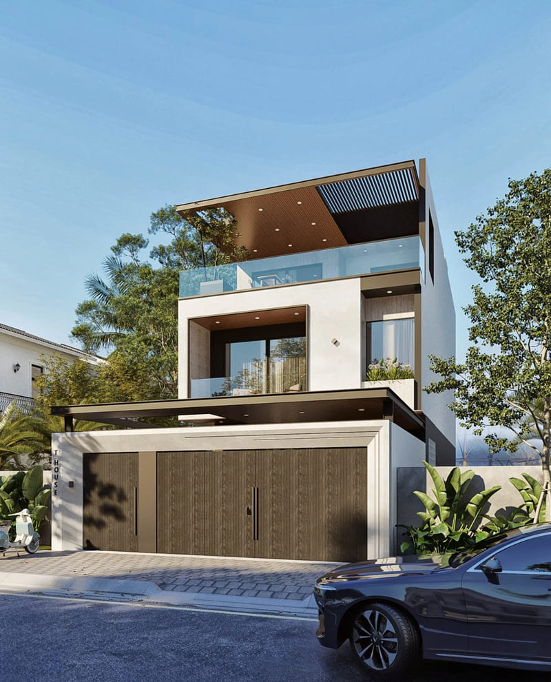 mẫu thiết kế nhà 3 tầng mái bằng hiện đại