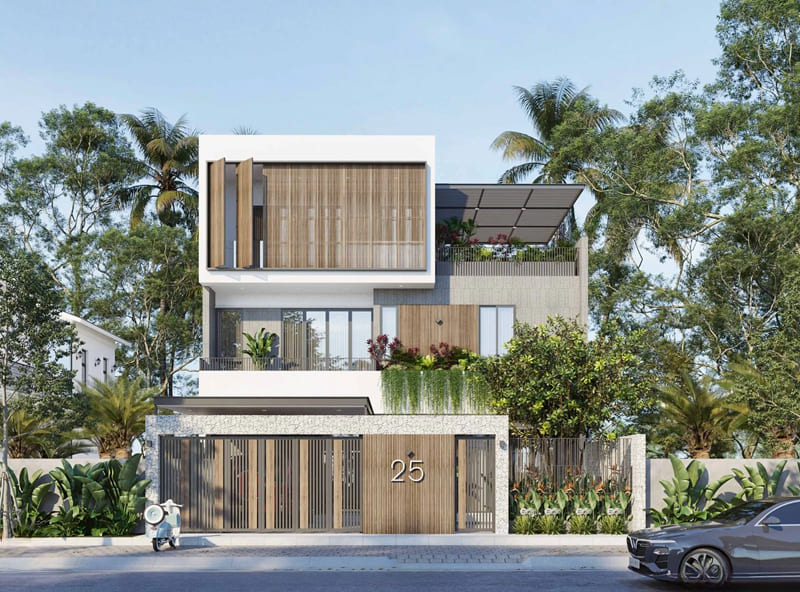 mẫu thiết kế nhà 3 tầng mái bằng hiện đại