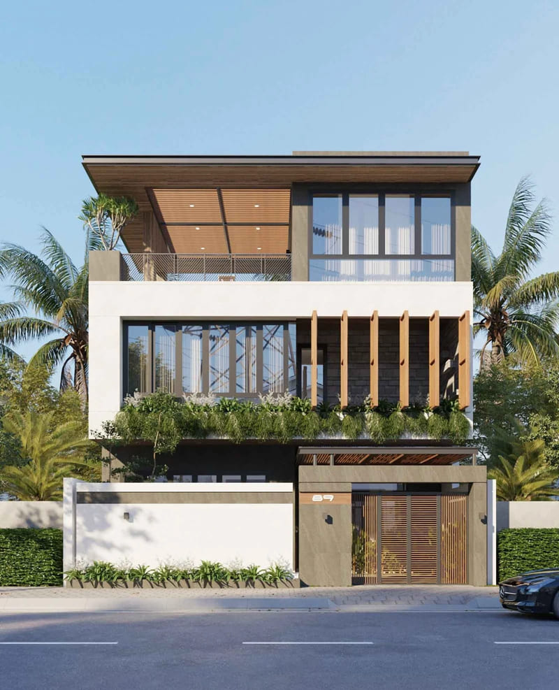 mẫu thiết kế nhà 3 tầng mái bằng hiện đại