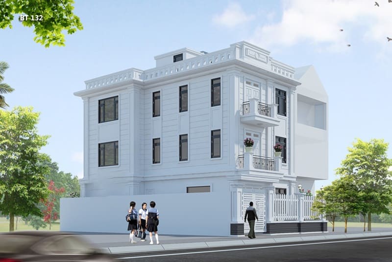 mẫu thiết kế nhà 3 tầng mái bằng tân cổ điển