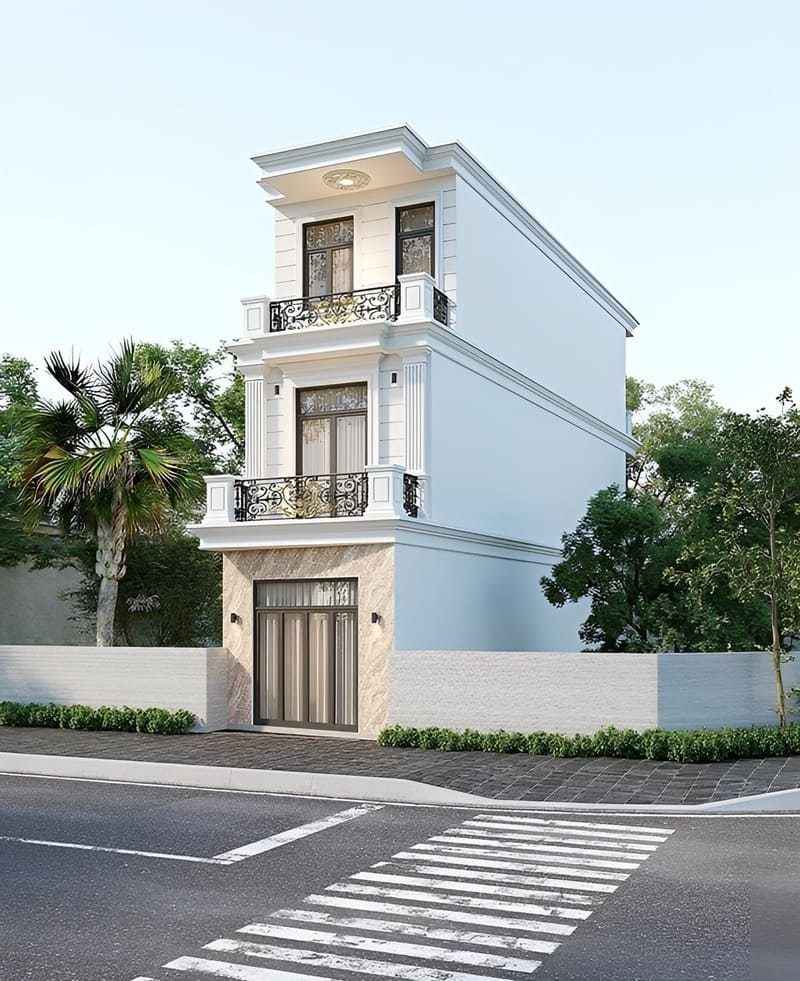 mẫu thiết kế nhà 3 tầng mái bằng tân cổ điển