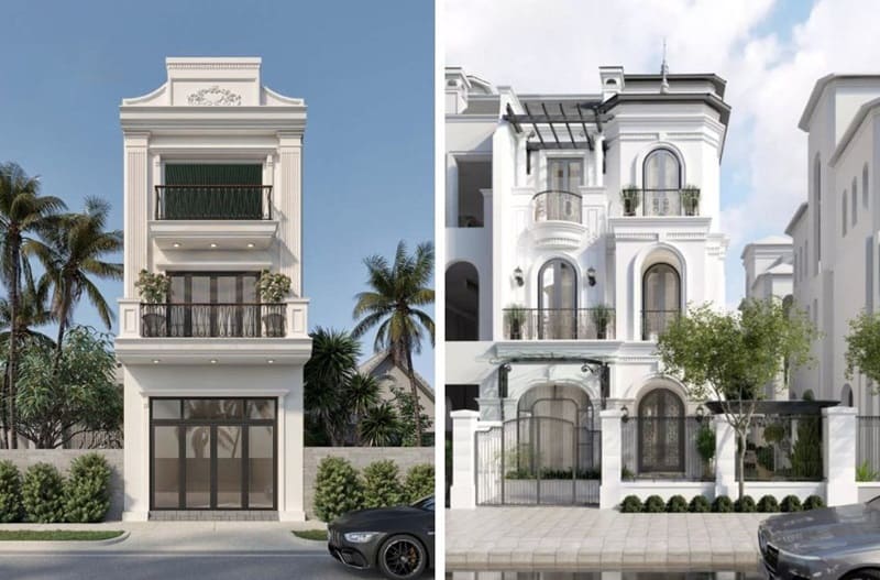 mẫu thiết kế nhà 3 tầng mái bằng tân cổ điển