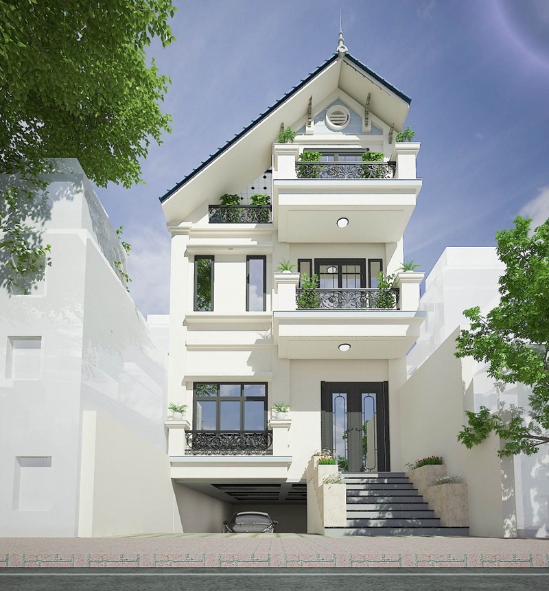 mẫu thiết kế nhà 3 tầng có tầng hầm