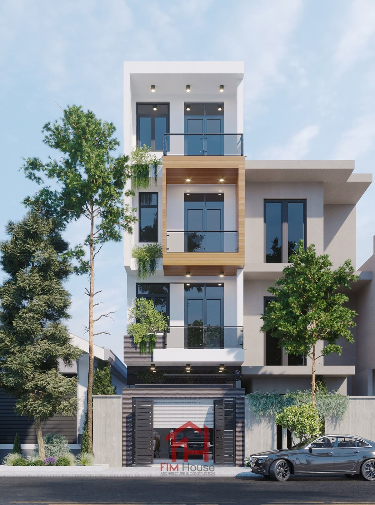 Phối cảnh mặt tiền nhà 1 trệt 3 lầu