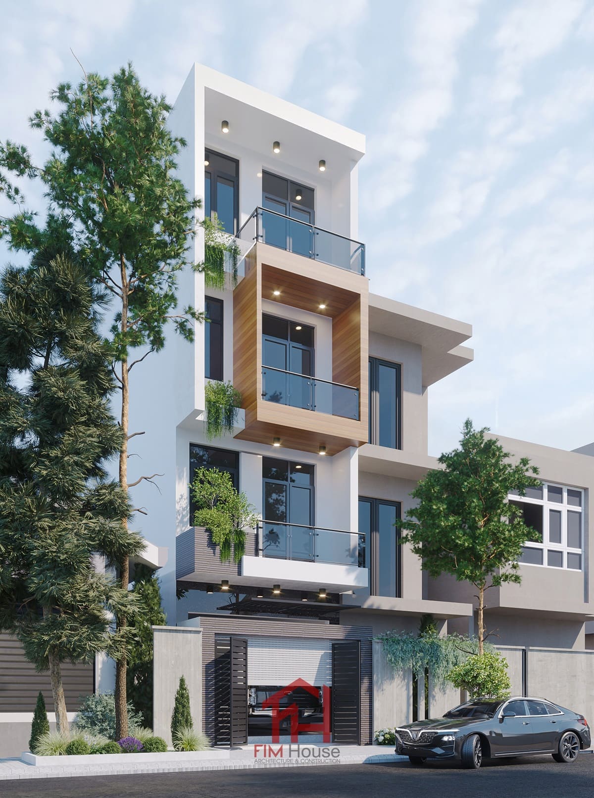 Phối cảnh mặt tiền nhà 1 trệt 3 lầu