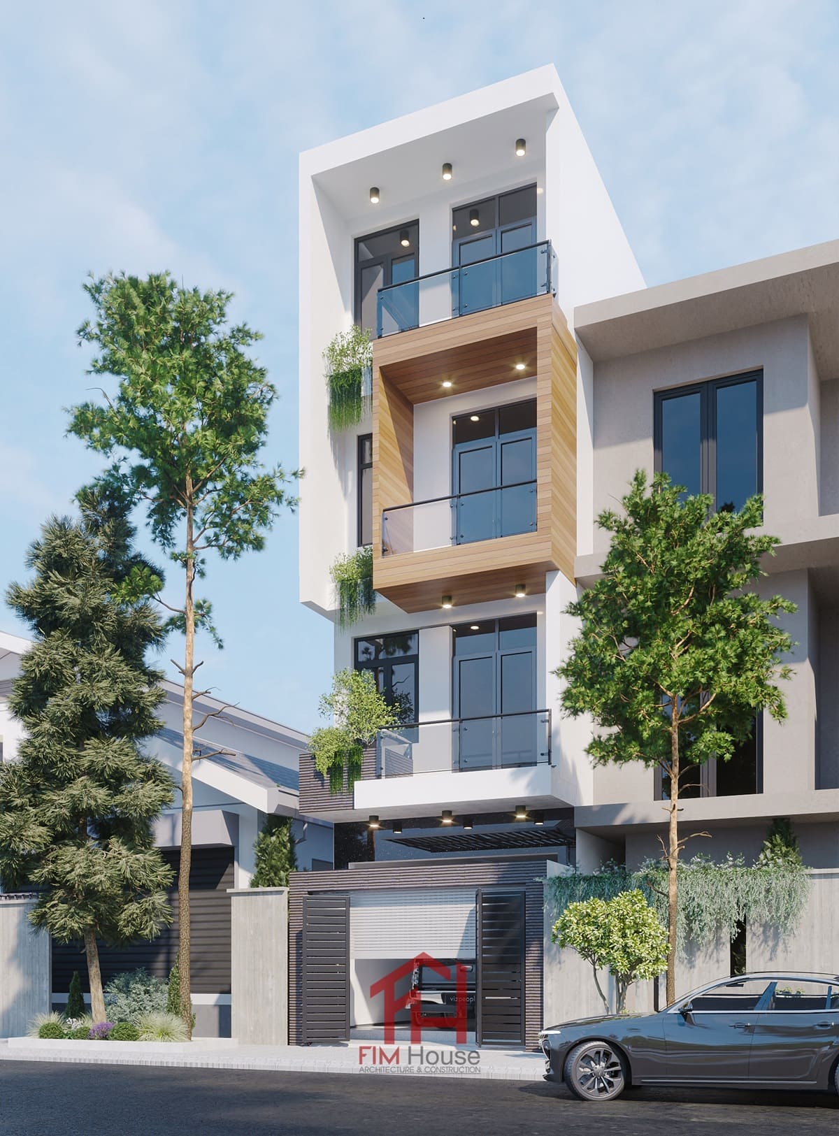 Phối cảnh mặt tiền nhà 1 trệt 3 lầu