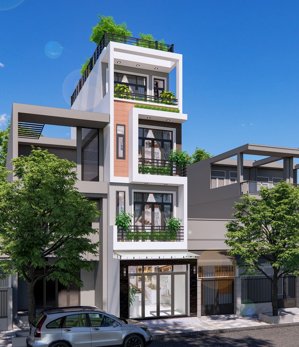 thiết kế nhà 1 trệt 3 lầu