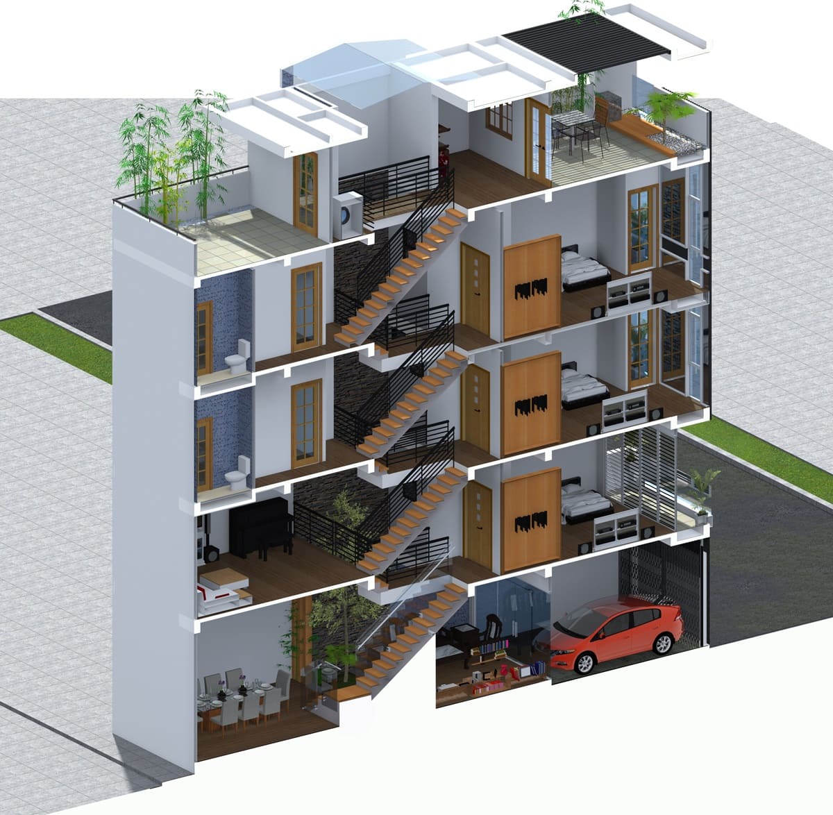 Mẫu thiết kế nhà lệch tầng