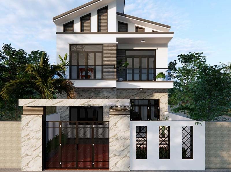 Mẫu thiết kế nhà ống 2 tầng mái lệch