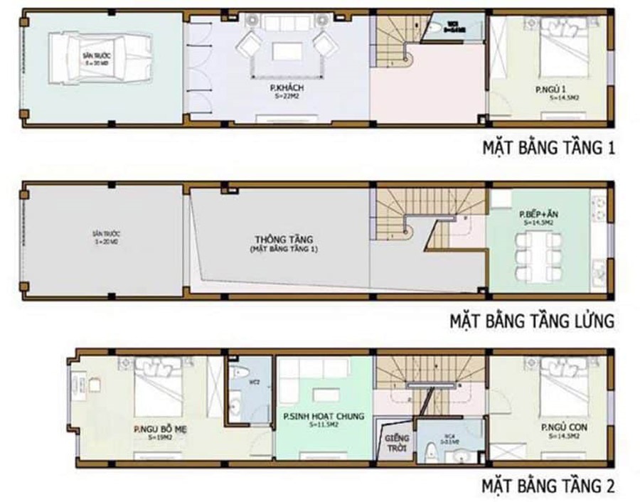 bản vẽ mặt bằng nhà 1 trệt 1 lửng 1 lầu 4x12