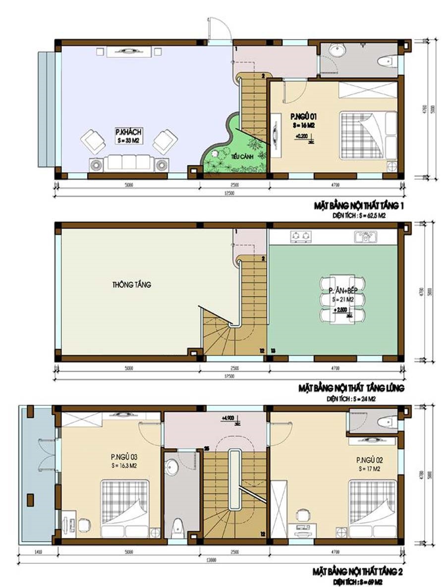 bản vẽ mặt bằng nhà 1 trệt 1 lửng 1 lầu 4x12