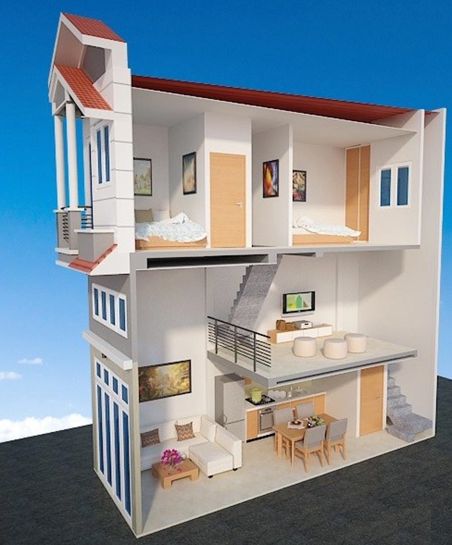 Mẫu thiết kế nhà 1 trệt 1 lửng 1 lầu 4x12