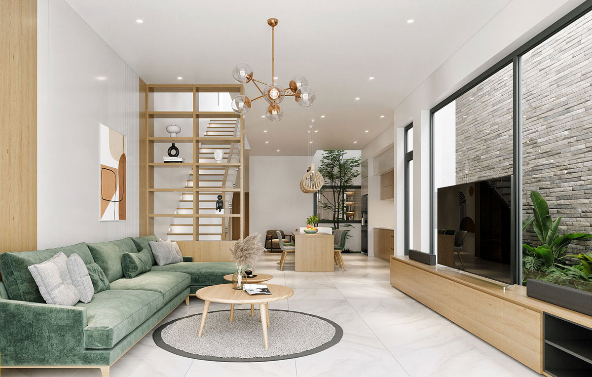 Mẫu thiết kế giếng trời cầu thang nhà ống đẹp thoáng mát