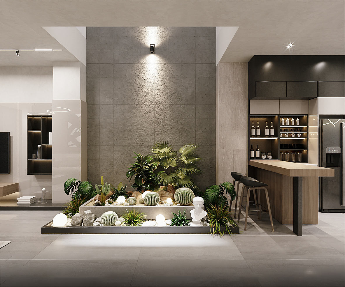 Mẫu thiết kế giếng trời cầu thang nhà ống đẹp thoáng mát