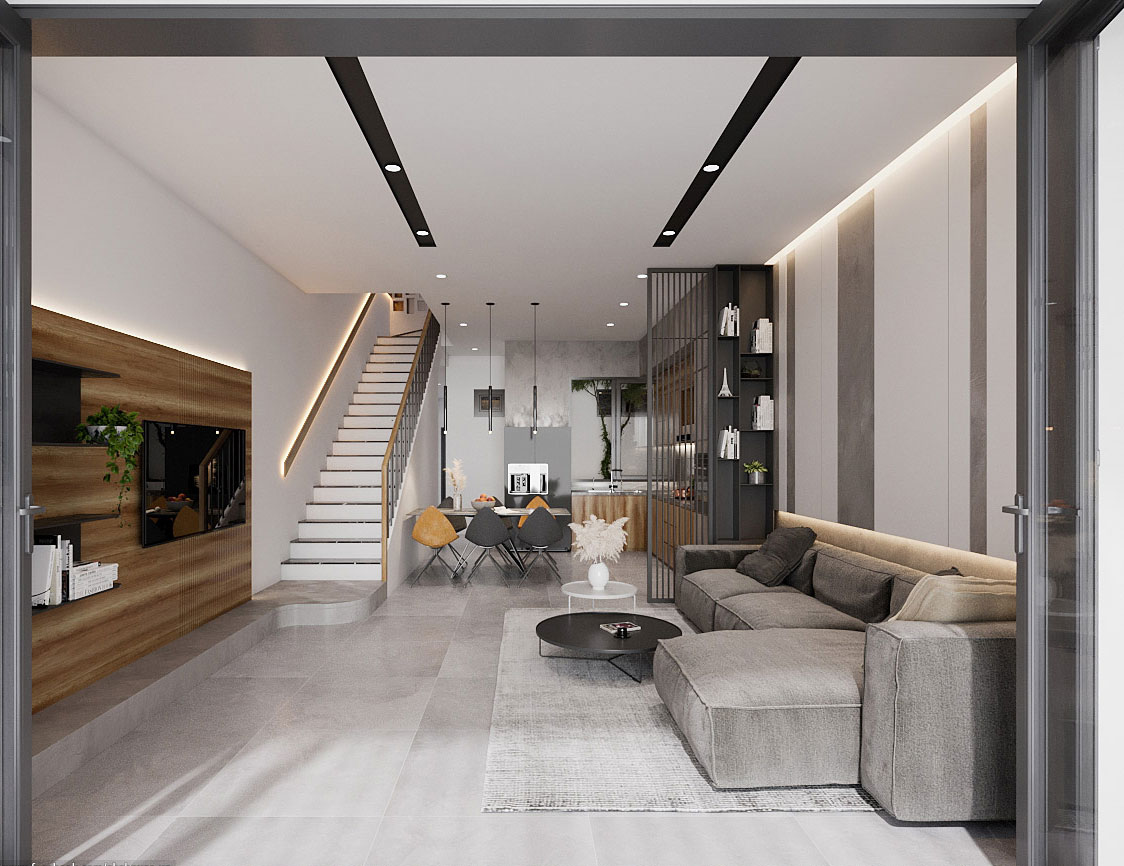 Mẫu thiết kế giếng trời cầu thang nhà ống đẹp thoáng mát