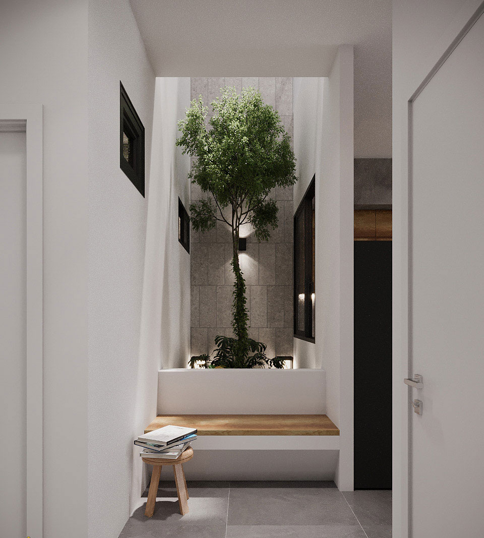 Mẫu thiết kế giếng trời cầu thang nhà ống đẹp thoáng mát