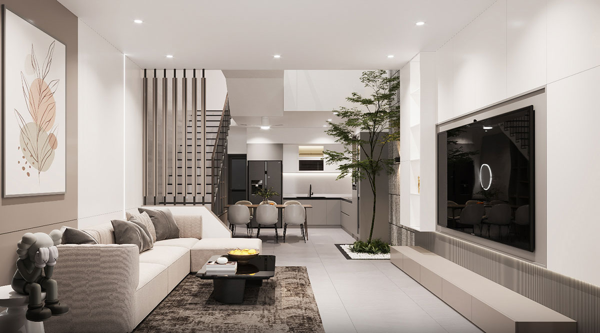 Mẫu thiết kế giếng trời cầu thang nhà ống đẹp thoáng mát