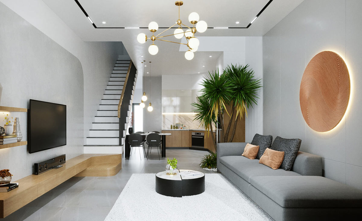 Mẫu thiết kế giếng trời cầu thang nhà ống đẹp thoáng mát