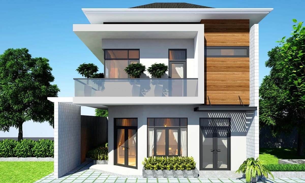 thiết kế nhà 5x10m 2 tầng 3 phòng ngủ mái bằng