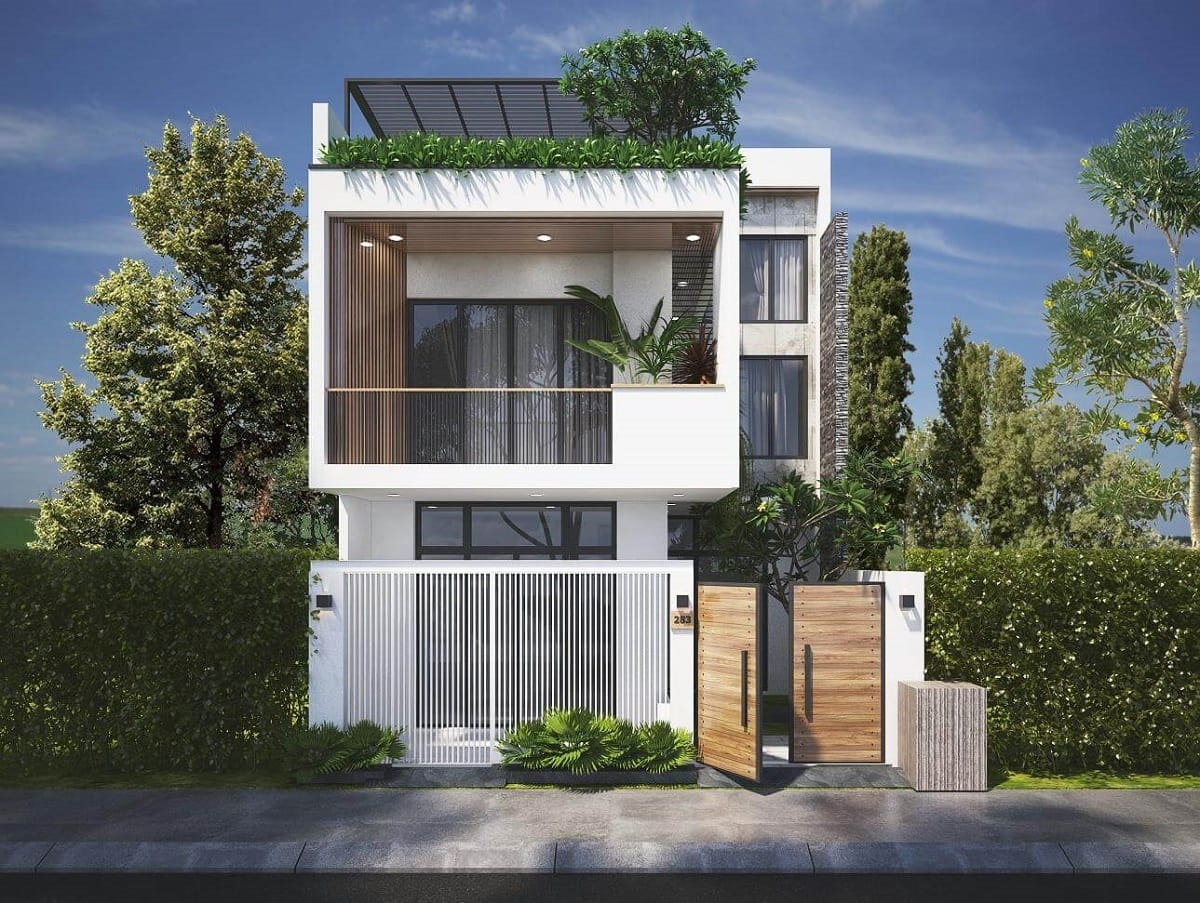 thiết kế nhà 5x10m 2 tầng 3 phòng ngủ mái bằng