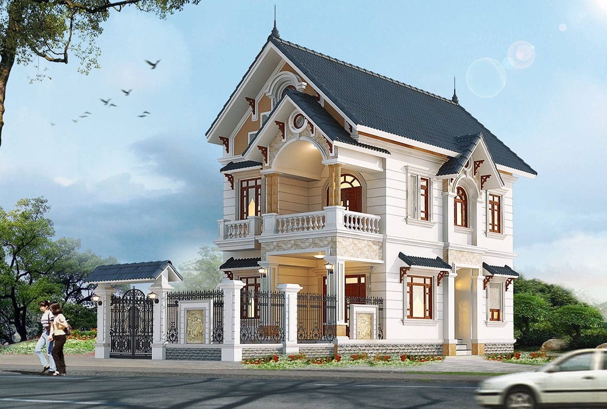 thiết kế nhà 5x10m 2 tầng 3 phòng ngủ tân cổ điển