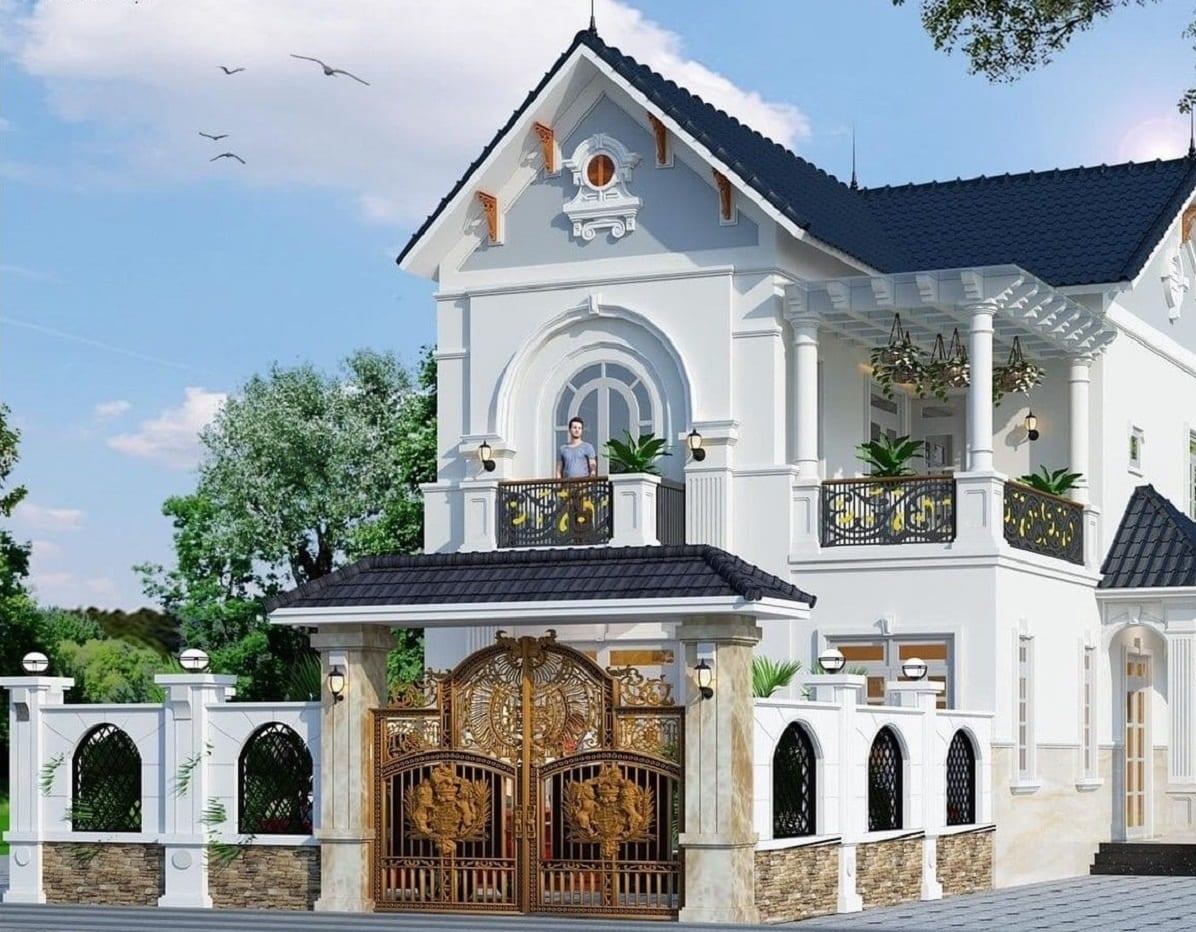 thiết kế nhà 5x10m 2 tầng 3 phòng ngủ tân cổ điển