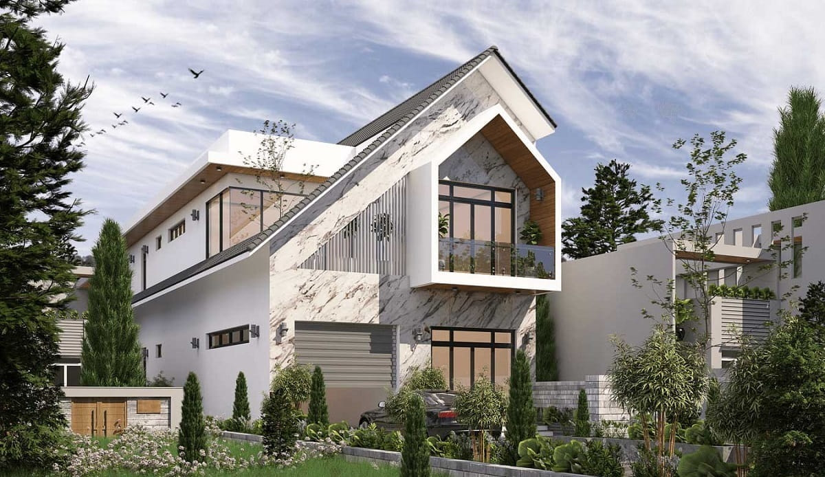 thiết kế nhà 5x10m 2 tầng 3 phòng ngủ mái thái